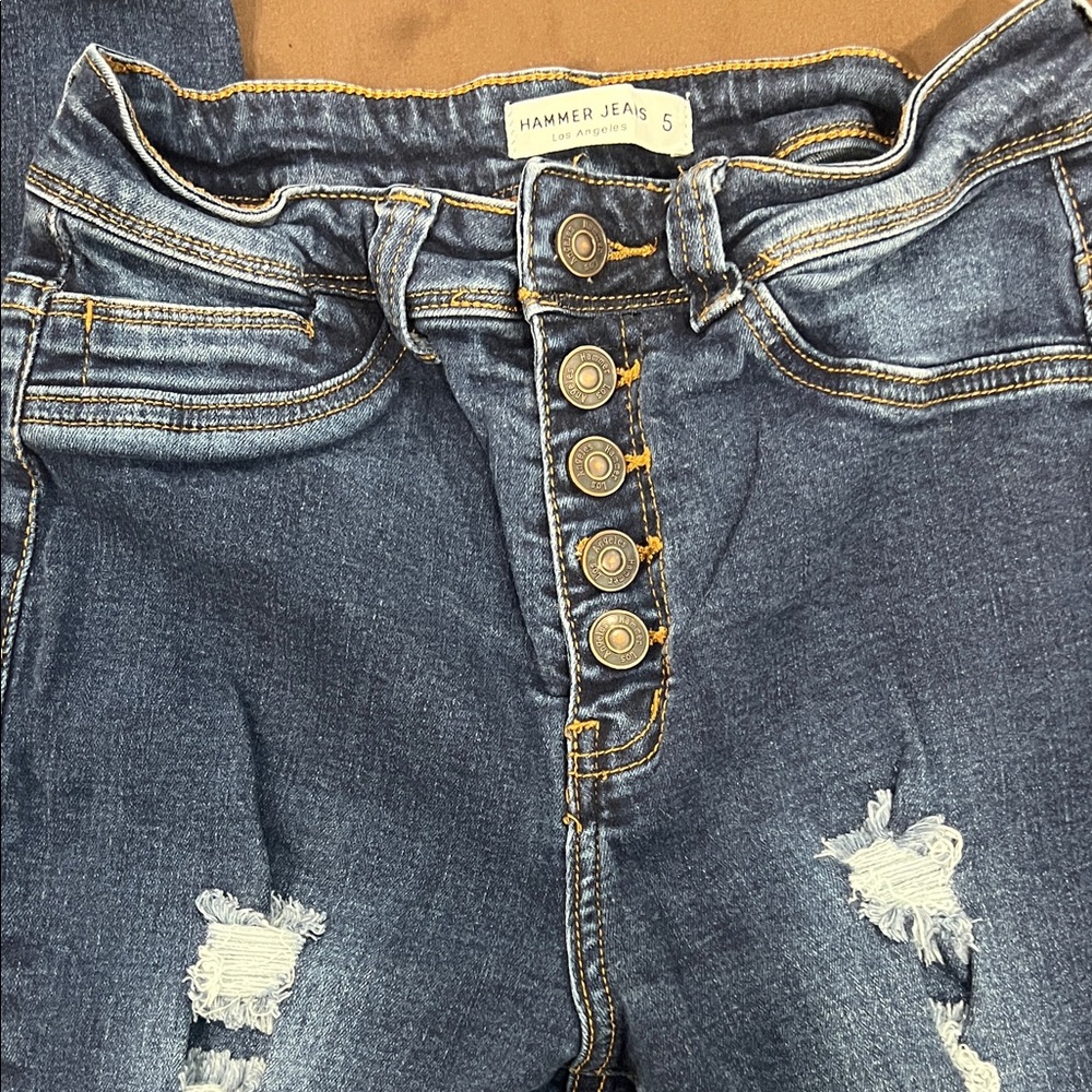 High Rise Blue Distressed Jeans - Picture 3 of 5